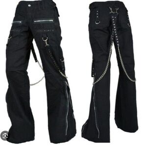 Darkrock Women’s Black Gothic Punk Emo Pants Straps Baggy Pants Size 32